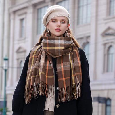 Cachecol de inverno quente com estampa grossa de malha, novo design xadrez feminino, xales pashmina, xale de caxemira, cachecol com borla