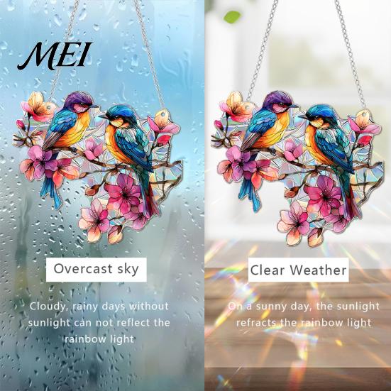 Acrylic Hanging Ornament Stained Glass Style Window Hanging, Colorful Sun Catchers for Wall Windows, Waterproof Decor Suncatcher with Chain Women Wife
