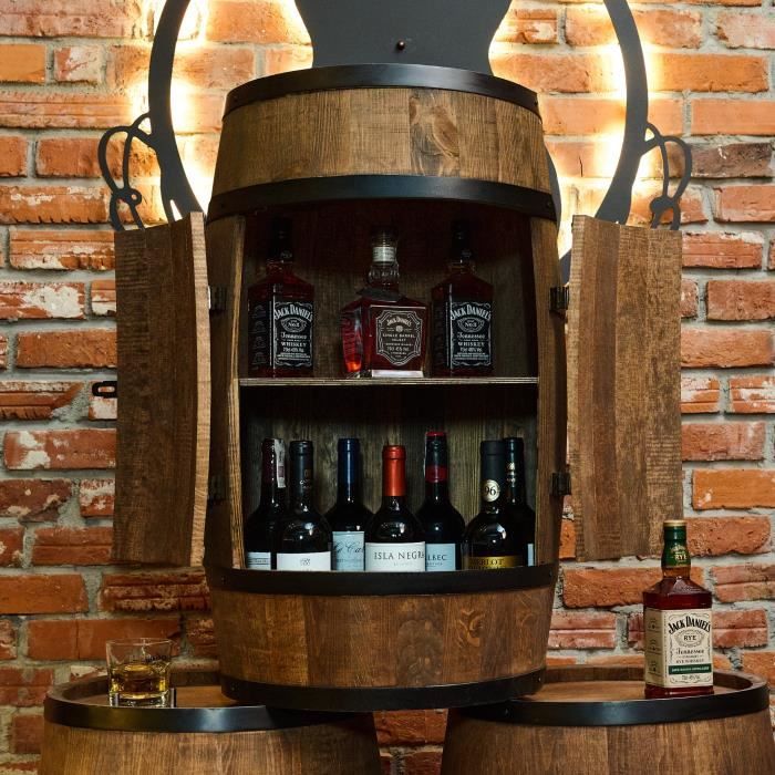 Casier à vin - Creative Cooper - Tonneau en bois avec portes, casier à alcool, 80x50 cm, wengé