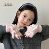 Girls' Plush Lace Winter Fingerless Touchscreen Gloves - Cute and Warm Five-Finger Design.