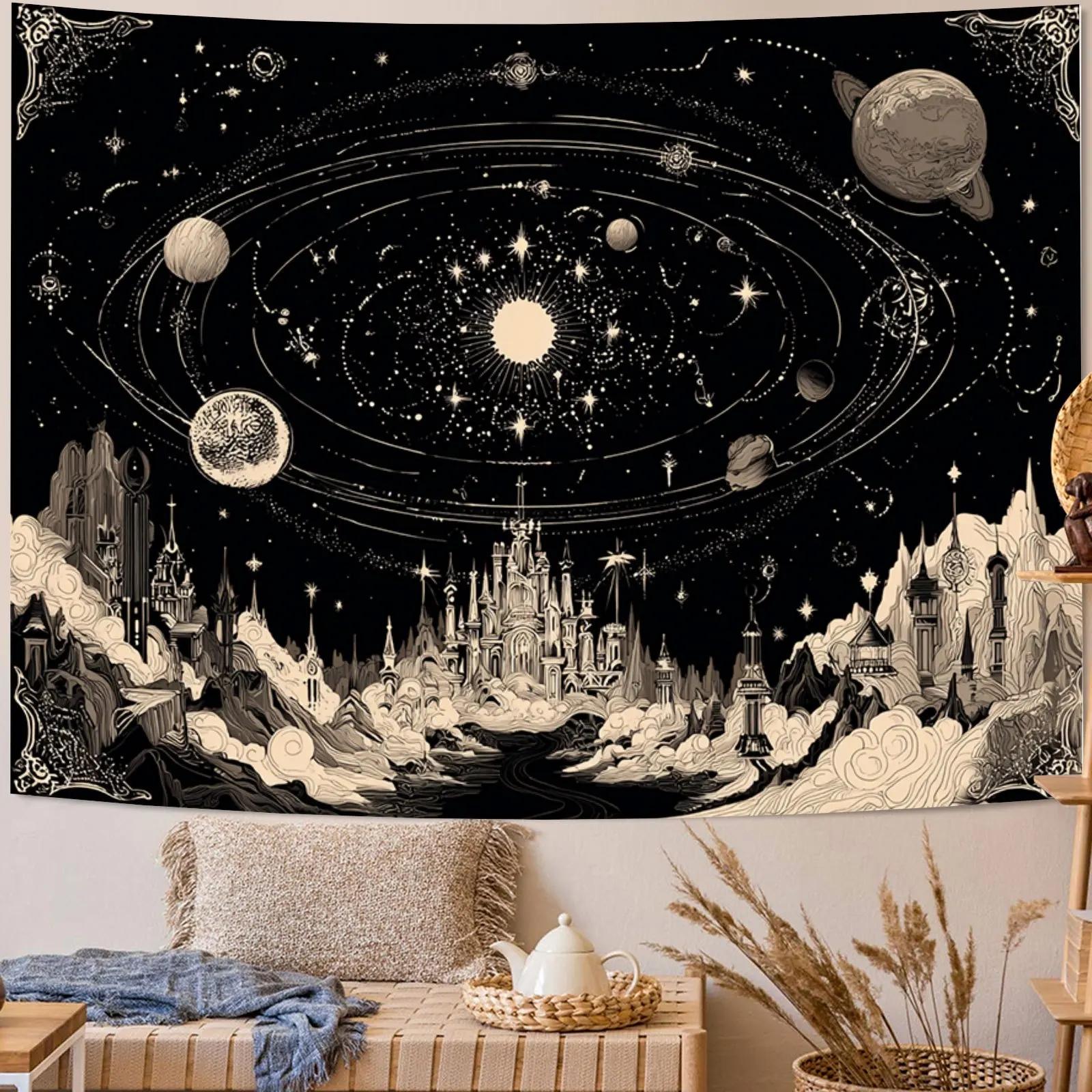 

VIKAMA Celestial Tapestry Black White Minimalist Zen Wall Hanging Art Home Decor For Bedroom Living Room Office 74x94cm(29x37in)