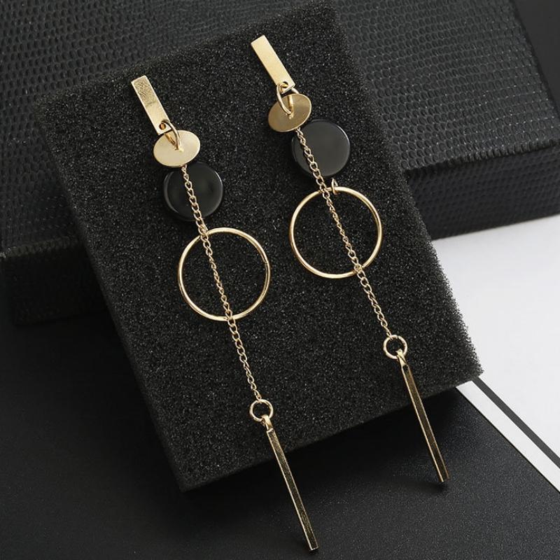 

Black Round Hanging Earrings for Women Gold Color Link Tassel Earrings Bohemian Dangle Earrings Korean Fashion Ear Jewelry