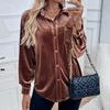 Women's Lapel Shirt Spring Autumn Long Sleeve Velvet Cardigan Top