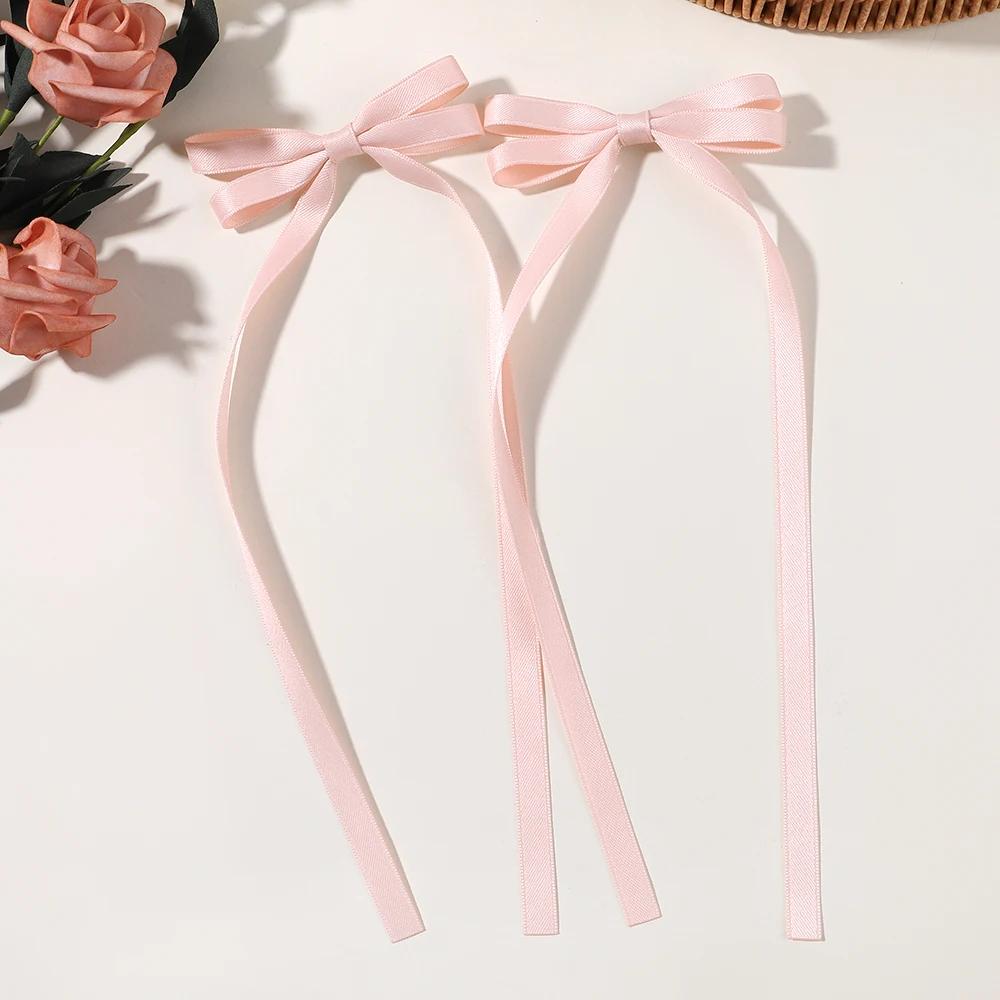 2pcs Long Tassel Ribbon Hairpin Cute Candy Bow Clip for Women Girls Party Gifts Headwear Side Clips Hair Accessories