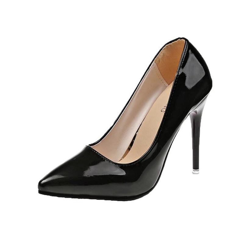 Fashion 9.5cm Office Thin Heels Pumps Women Shoes Pointed Toe Patent Leather Wedding Dress Shoes Woman Chaussures Femme