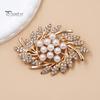 Solid Metal Brooch Flower Branch Brooch, Retro Leaf Design Lapel Pin with Faux Sturdy Jewelry Pearls, Electroplating Anti-Oxidation Badge for