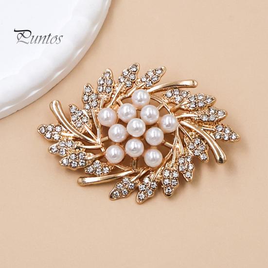 Solid Metal Brooch Flower Branch Brooch, Retro Leaf Design Lapel Pin with Faux Sturdy Jewelry Pearls, Electroplating Anti-Oxidation Badge for