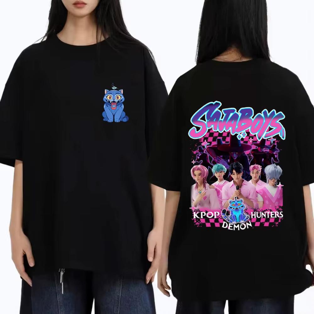 Movie KPop Demon Hunters Saja Boys Derpy Tiger T Shirts Men Women Fashion Oversized Streetwear Male Casual Soft Cotton T-shirts