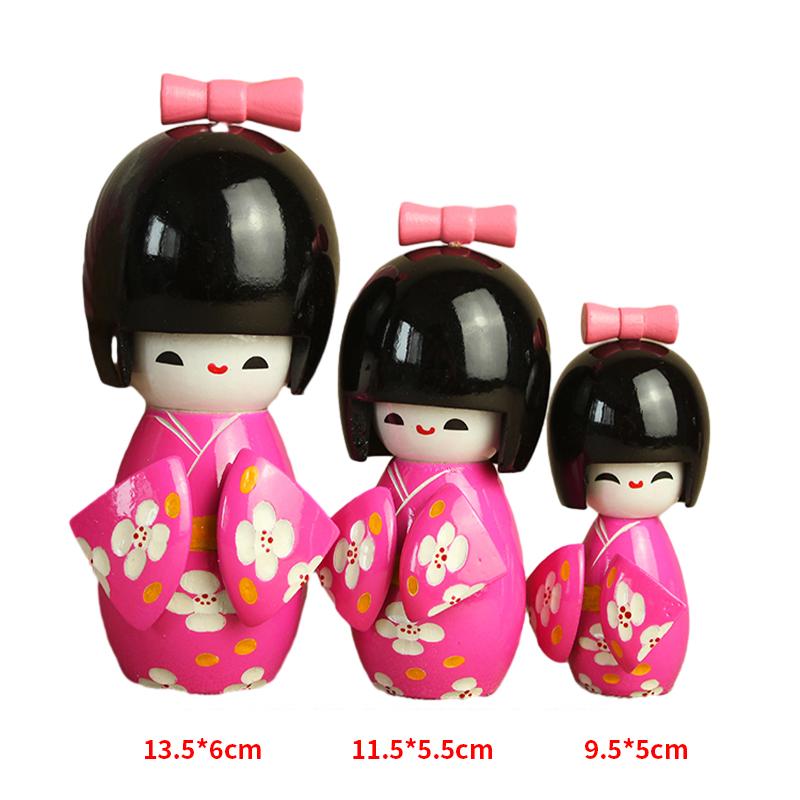 3Pcs/Set Japanese Geisha Kimono Figurine Asian Kokeshi Girl Statue Figure Toy Wooden Traditional Oriental Decor Ornaments