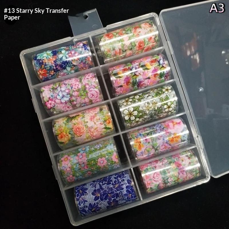 10 rullar blomma ros nagelfolier för transferpapper blommig sliders fjäril nagelkonst klistermärken dekal nagelkonst dekorationer