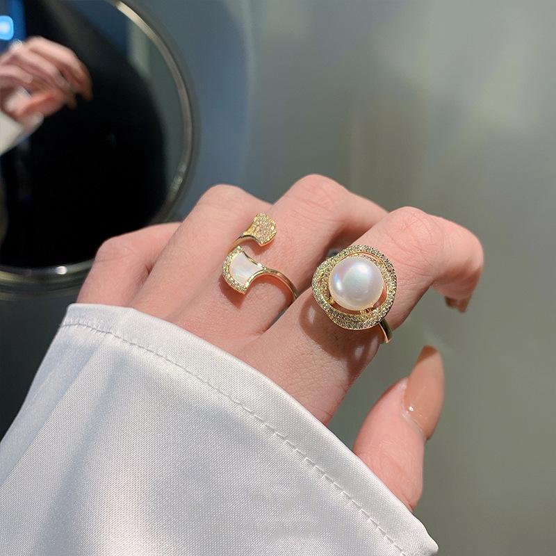 Pearl Two-Piece Open Ring for Women - Niche Luxury European American Fashion, Exaggerated Design, Lightweight High-End Index Ring
