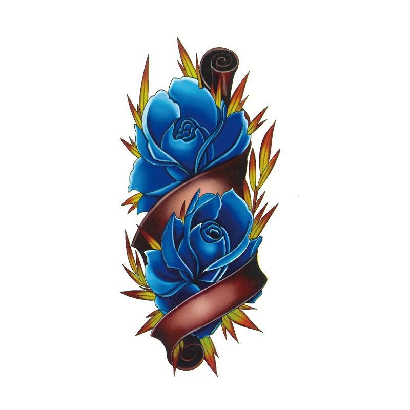 

Наклейка с изображением цветка голубой розы, большой узор в виде цветка сливы, водонепроницаемая наклейка с изображением цветка на руке, образец татуировки 90*190MM
