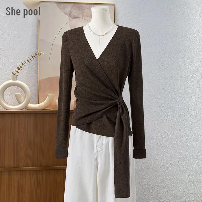 

Женский топ с V-образным вырезом из смесовой пряжи ягненка, асимметричной вязки One Size