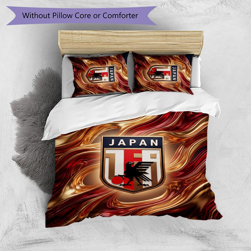 Japan Football Printed Bedding 3 Piece Set Cozy Breathable Bed Cover Set as Housewarming Holiday Gift