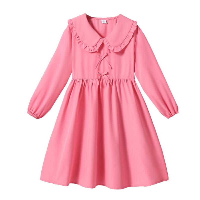 Girls' Fashionable Dress Autumn Children's Bow, Sweet Baby Collar Long-sleeved Princess Dress