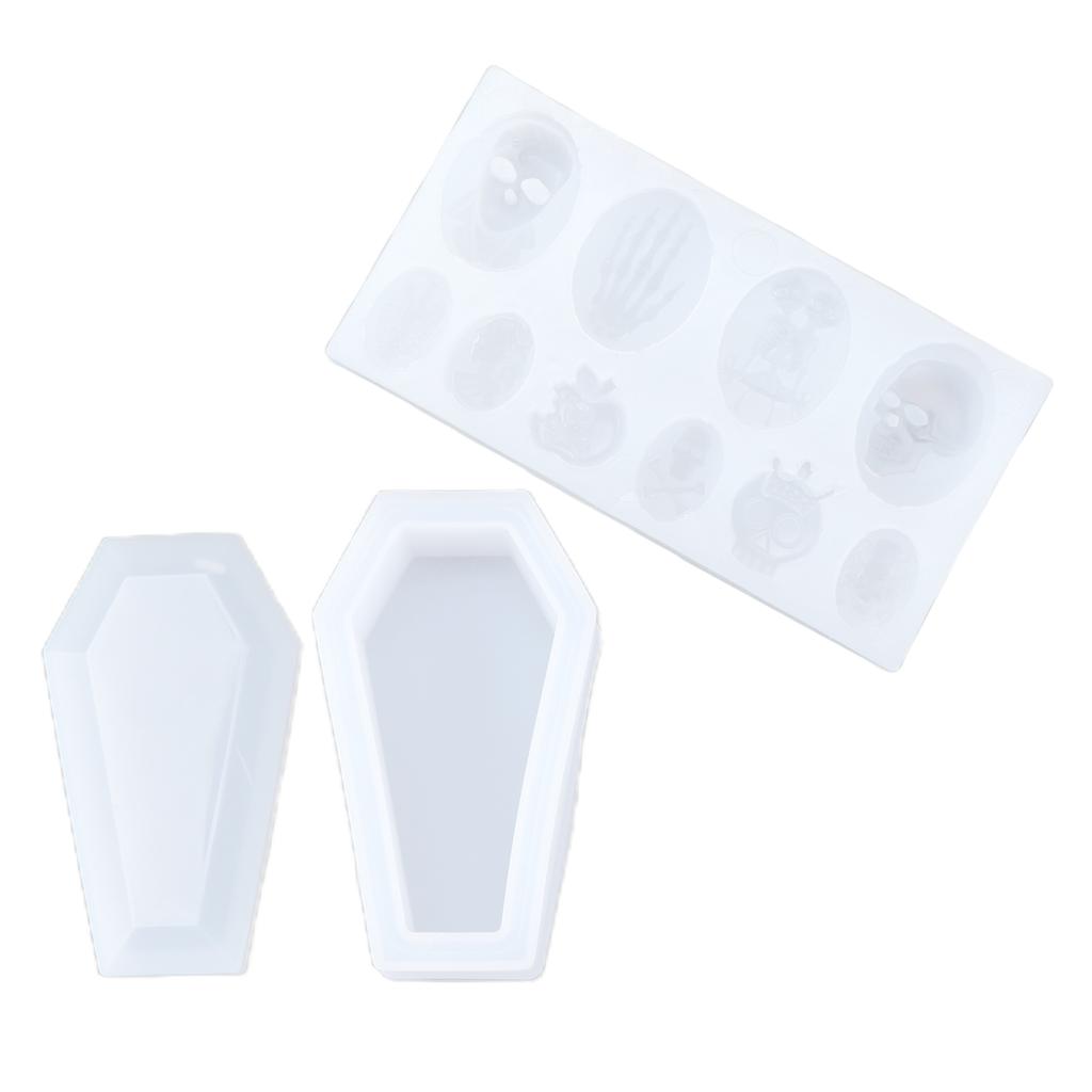 3Pcs Halloween Silicone Mold Skeleton Coffin Shape Wide Application Resilient Halloween Fondant Molds