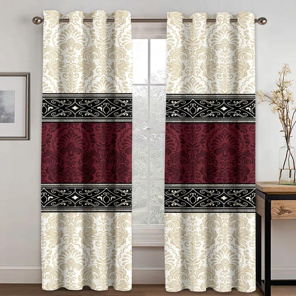 Cortinas Baratas Personalizadas de Gran Tamaño Rojas Elegantes Boho Barrocas de 2 Piezas Finas para Sala de Estar Dormitorio Cocina Oficina Decoración de Cortinas de Ventana