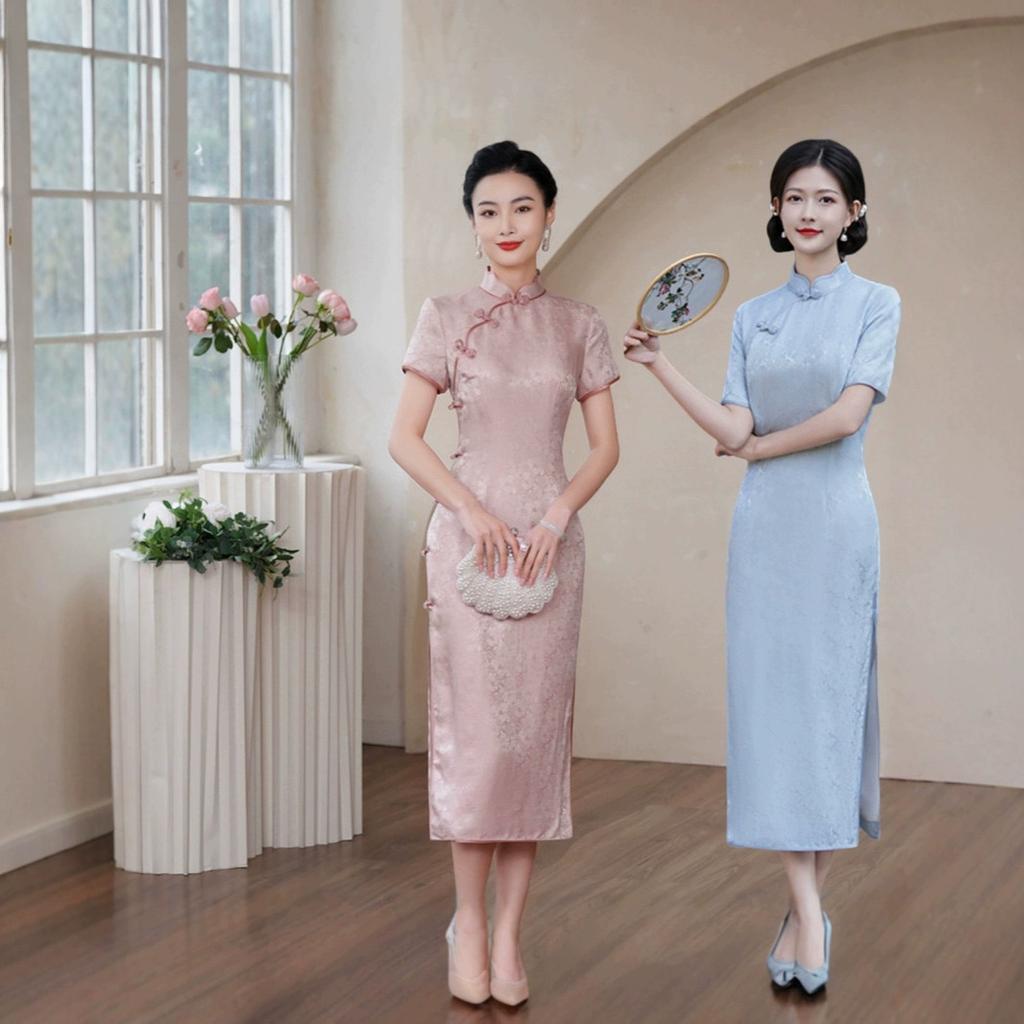 High-end silk cheongsam summer 1011 new jacquard new Chinese-style mulberry silk bride toast cheongsam dress