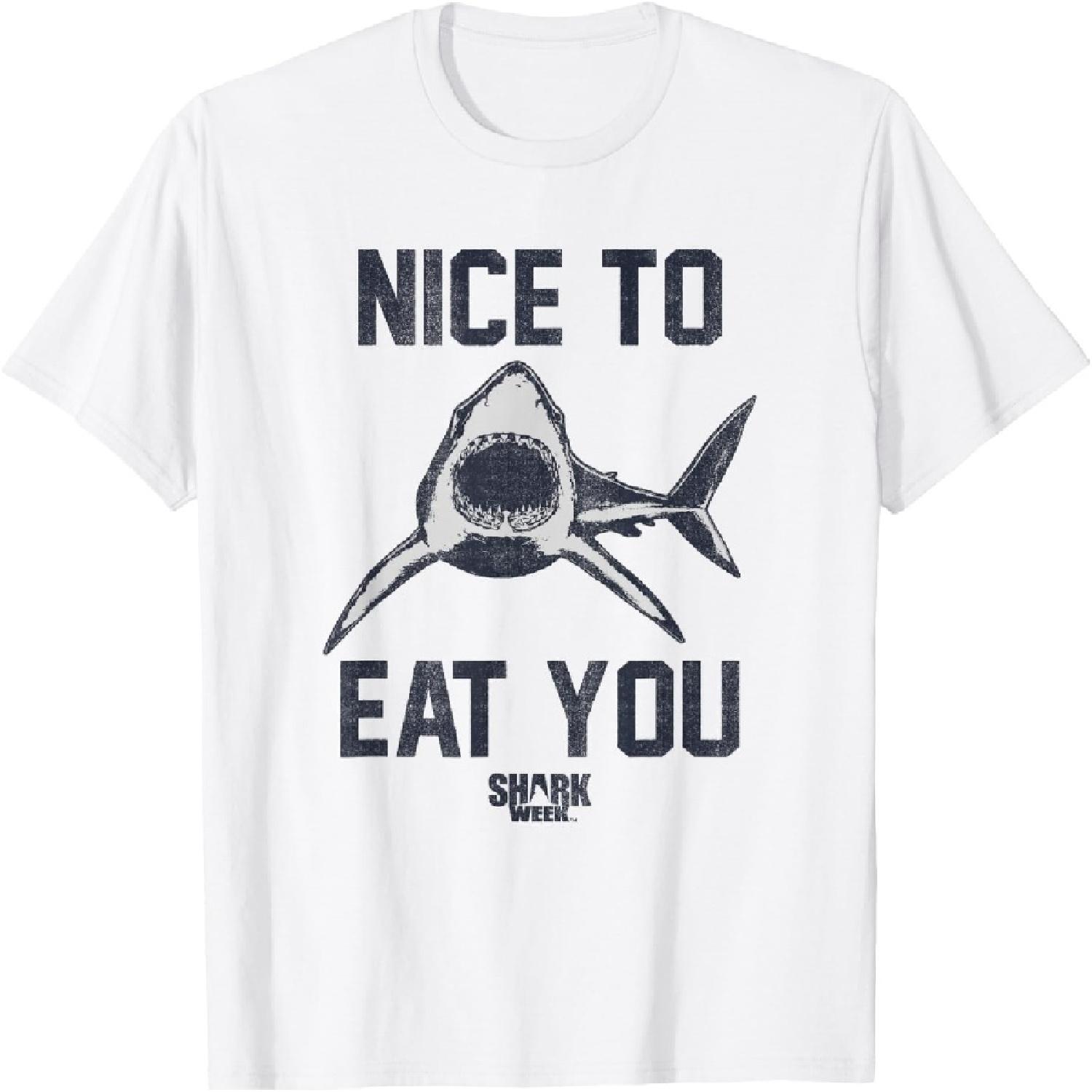 Shark Week Great White Nice To Eat You Vintage Bold Text T-Shirt S