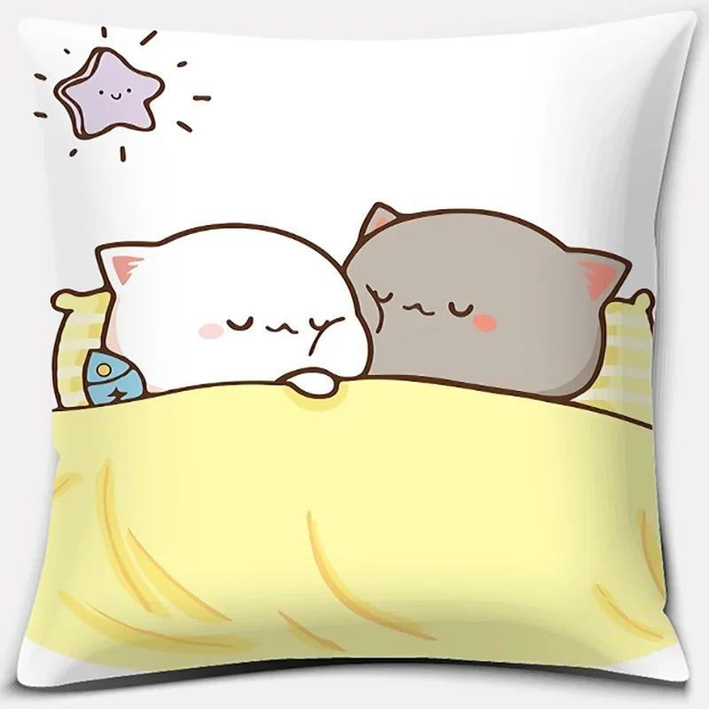 45X45Cm Cartoon Cute Pillow Case Mocha Mochi Peach Cat Cushion Cover Pillow Cover Decorative Pillows For Sofa Car Pillowcase