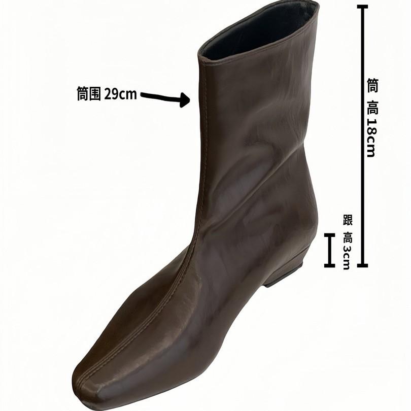 2025 Autumn Low Heel Boots Square Head Short Boots French Temperament Slope Heel Short Boots Solid Color Straight Boots