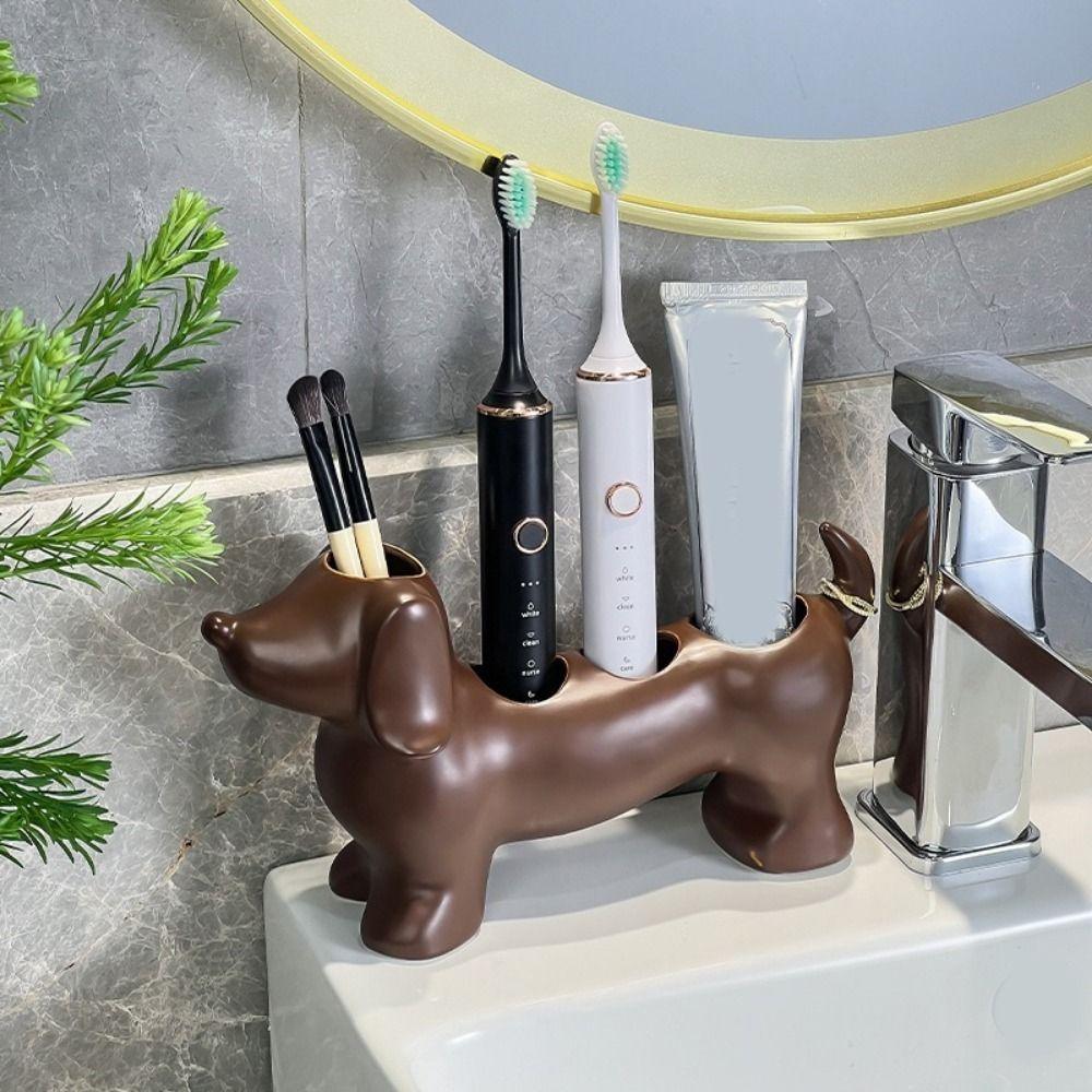 Ceramic Dachshund Toothbrush Holder Space Saving Toothbrush Storage Rack  Sink