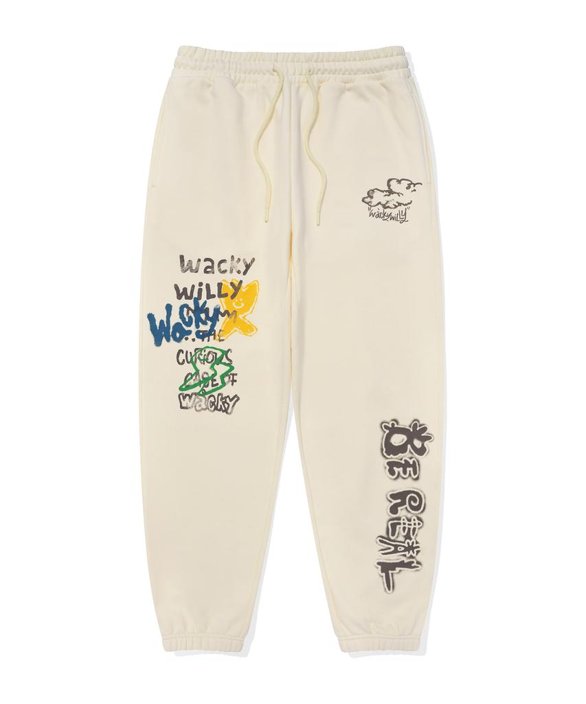 WACKY WILLY Spray Graphic Sweatpants Cream