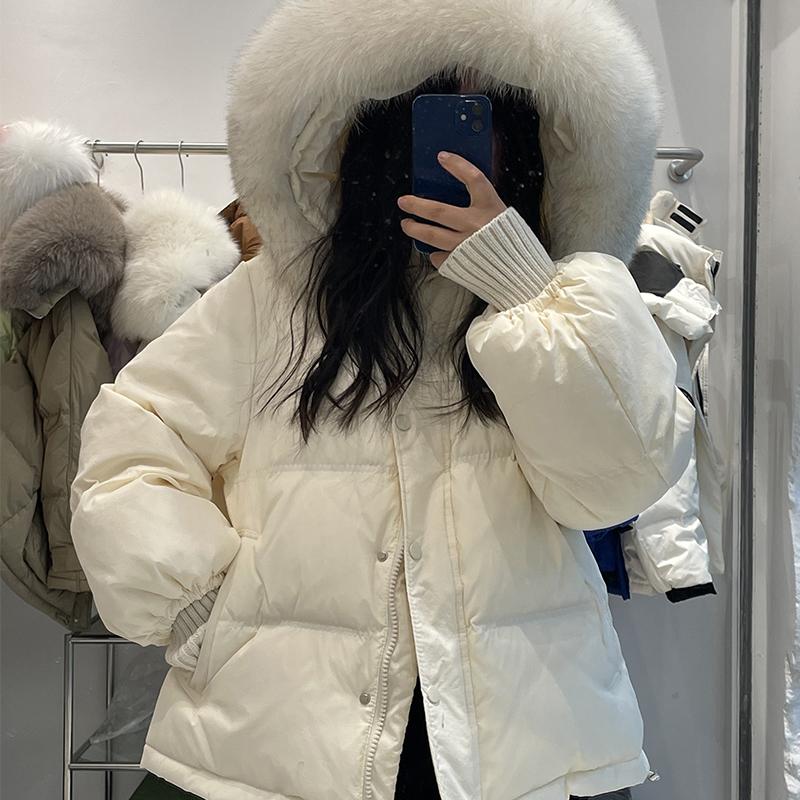 Nová péřová bunda Jižní Koreje Dámská Krátká Volná Bavlněná Bunda Zimní Malý Bavlněný Kabát Bunda do vlasů Fox Bunda Parkas