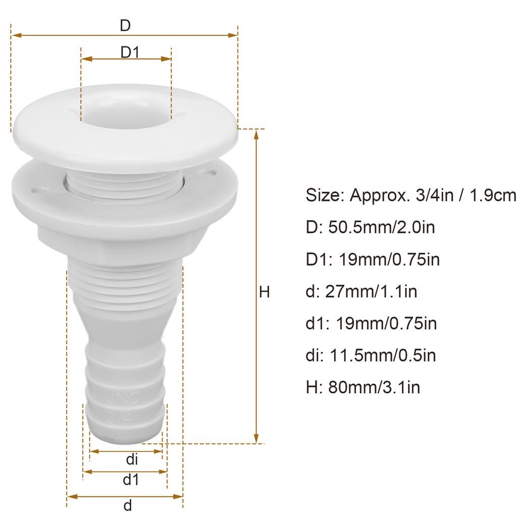 Boats Fitting Drain Scupper Thru Hull Fitting Boat Through Hull Connector 3/4in ABS Plastic Hose Coupling Drain Outlet Accessory