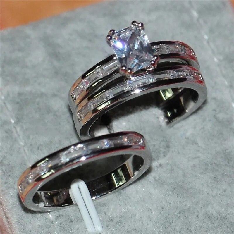 FDLK 2 stk Brudesett Elegante ringer for kvinner Bryllupsforlovelse Mote smykker med full skinnende kubikksirkon kvinnering