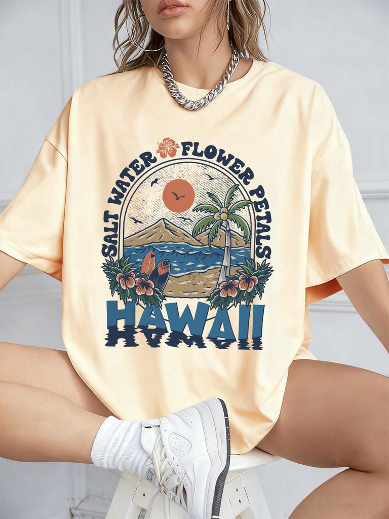 Salt Water Flower Hawaii Prints TShirts Women Summer Cotton Short Sleeve Tops Loose ONeck Comfortable T Shirt Casual Clothes