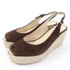 Excellent Sandals PRAISE Open Toe Back Strap Wedge Sole Brown Suede Leather Women 38.5 Used