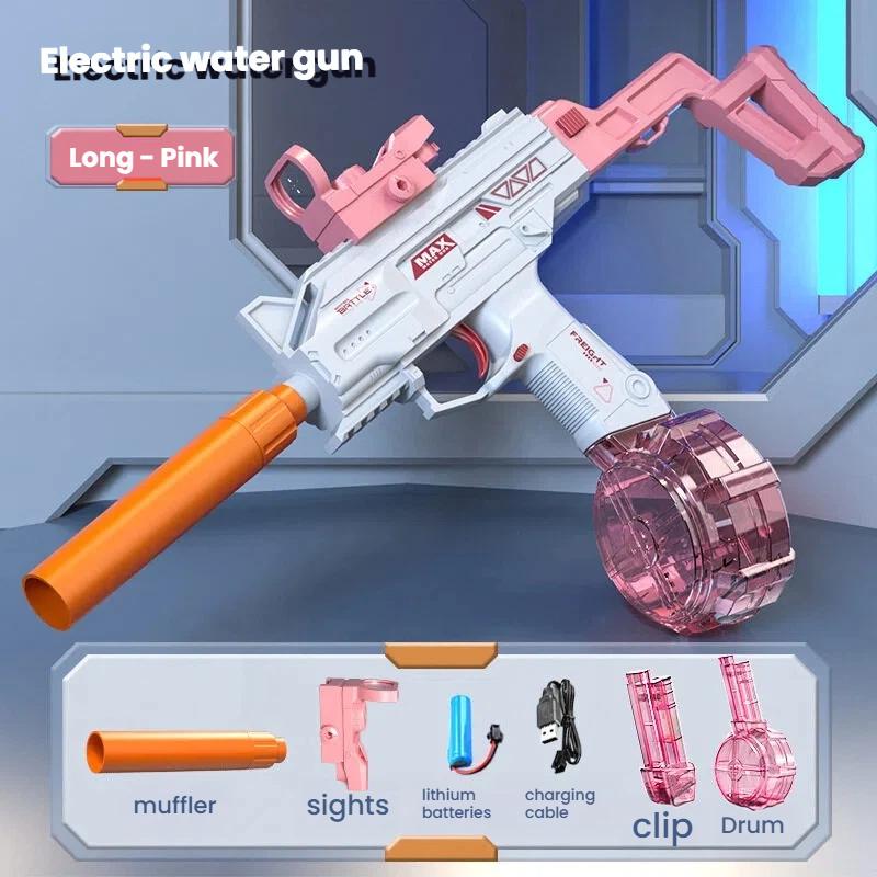 Uzi Style Electric Water Gun Pistol - Automatic Shooting with Accessories Set Summer Outdoor Beach Water Fight Toy Gifts