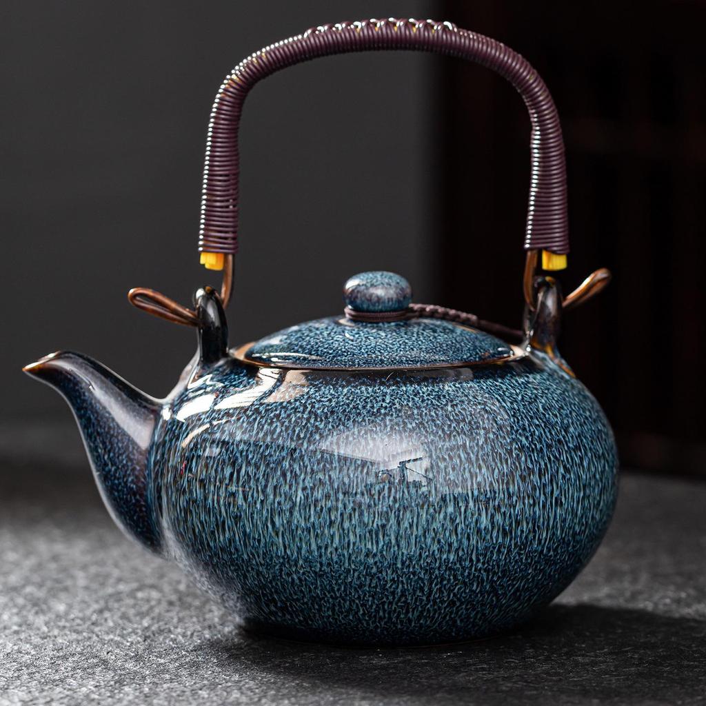 Jian Zhan Tianmu Glaze Ceramic Teapot, Large-Capacity Single-Handle Gongfu Tea Brewer