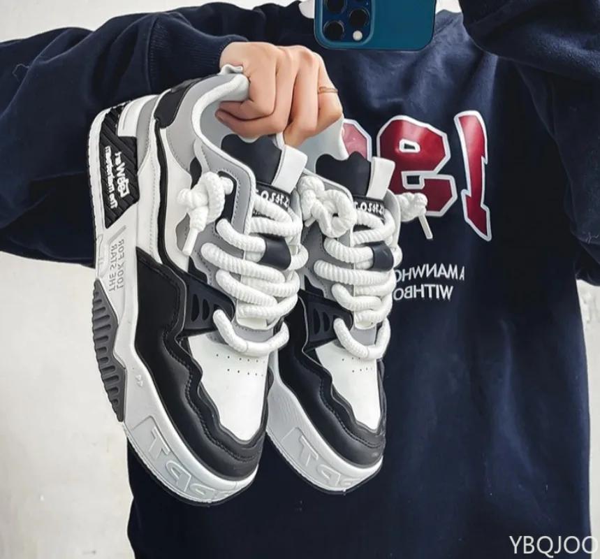 2025 new anti slip casual lace up fashionable men's shoes versatile thick sole trendy youth sports skateboarding shoes