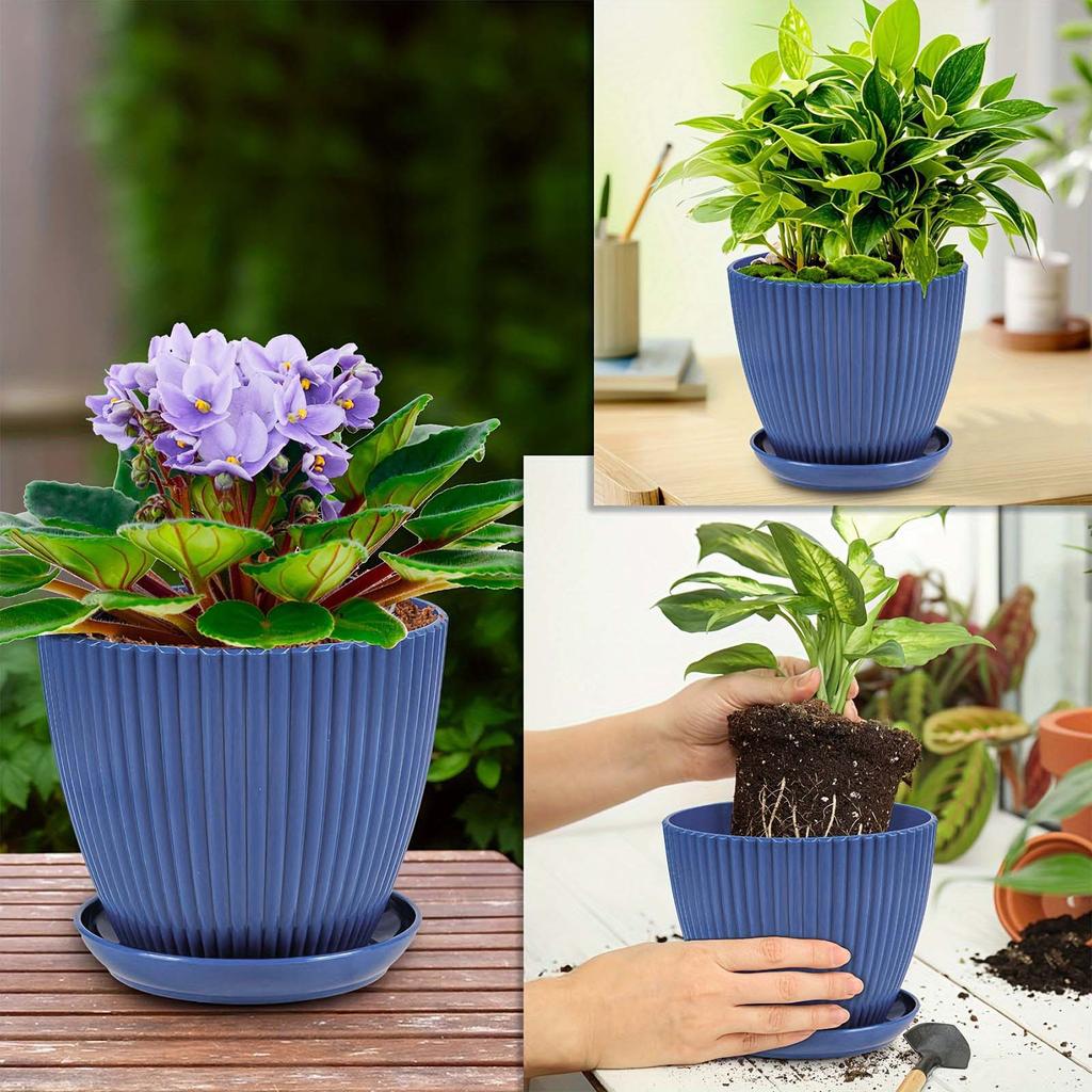Vertical Pattern Thickened Pot, Potted Plant, Non Ceramic Pot, Balcony Small Flowerpot