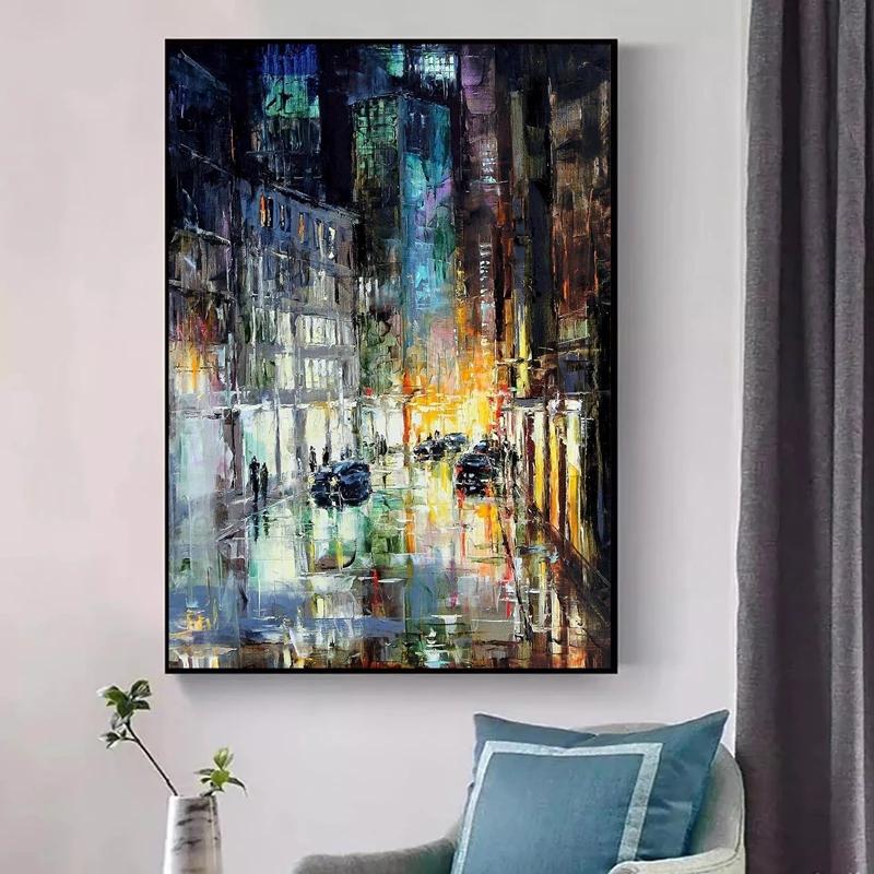 Abstract City Canvas Paintings Citysacape At Night Posters and Prints Wall Art Pictures for Living Room Home Decoration Cuadros