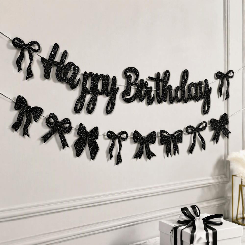 Butterfly Bowknot Happy Birthday Banner Multicolor Wall Hanging Banner Birthday Party