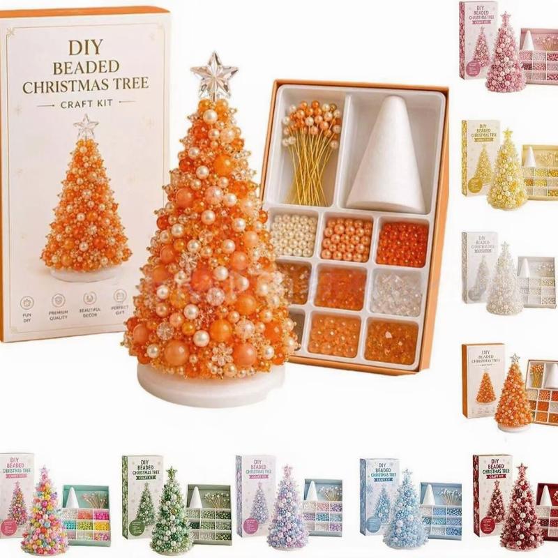 DIY Pearl Bead Christmas Tree Craft Kit 1 Set Mini Lightweight Tabletop Xmas Ornament for Travel Holiday Decor