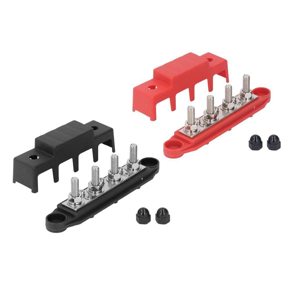 2Pcs 4 Terminal Bus Bar 48V Copper Stud Power Distribution Block  Gather Wiring Harnesses