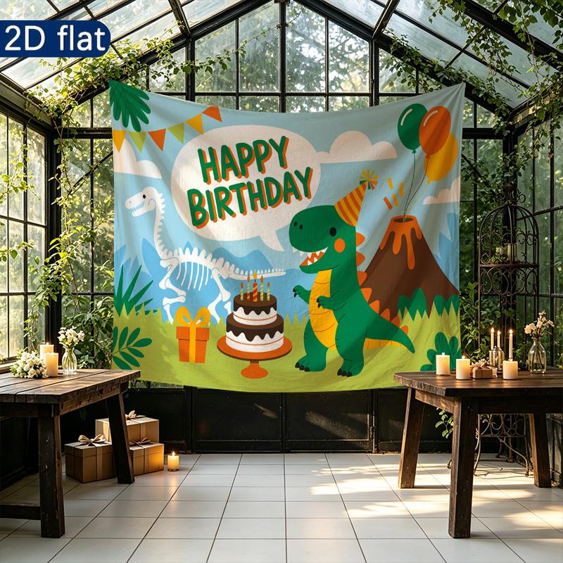 Polyester Dinosaur Birthday Backdrop Banner, Colorful Party Decor for Wall & Photo Booth