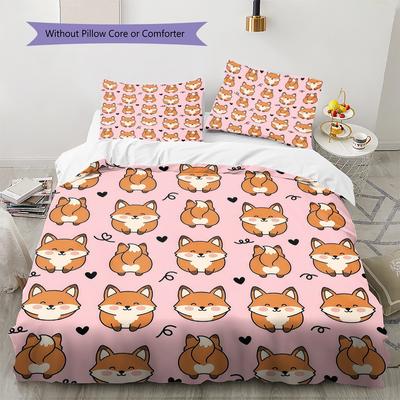 Pink Cartoon Art Pattern Bedding,Quilt Set Quilt Cover Pillowcase Home Birthday Gift (1 * Duvet Cover + 2 * Pillowcase, Without Core)