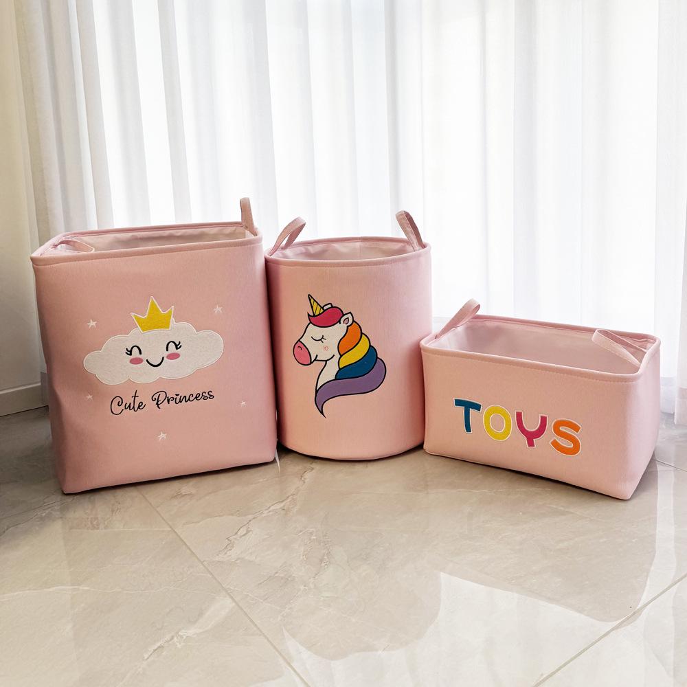 Pink Embroidered Three-Layer Fabric Basket: Toy Storage, Laundry Hamper, Desktop Organizer