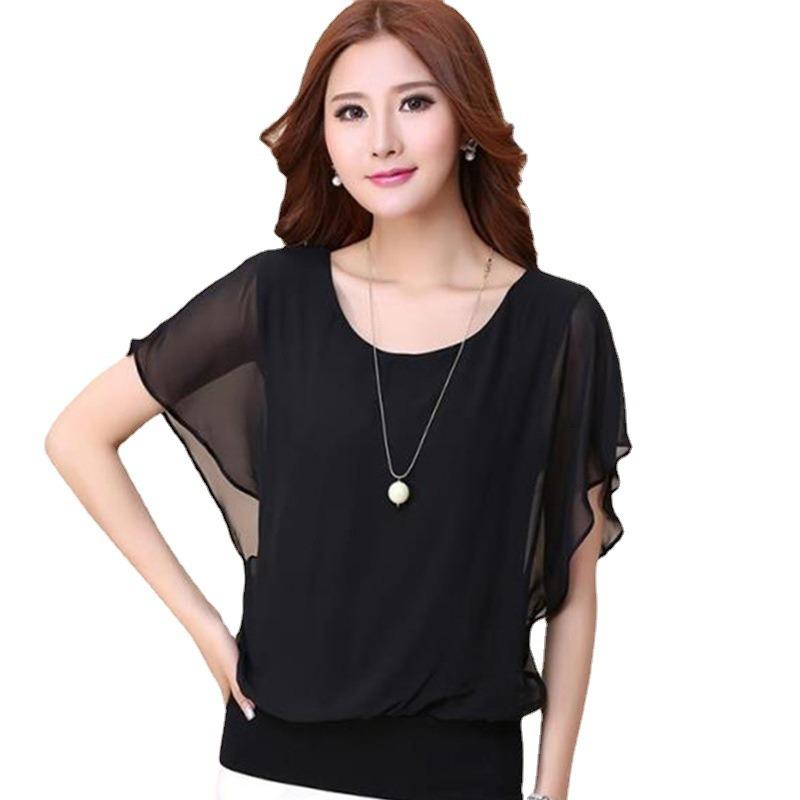 Summer  Chiffon T-Shirt Loose-Fit Women's Clothing Base Layer Top Fashionable Lady Plus Size Short Sleeves