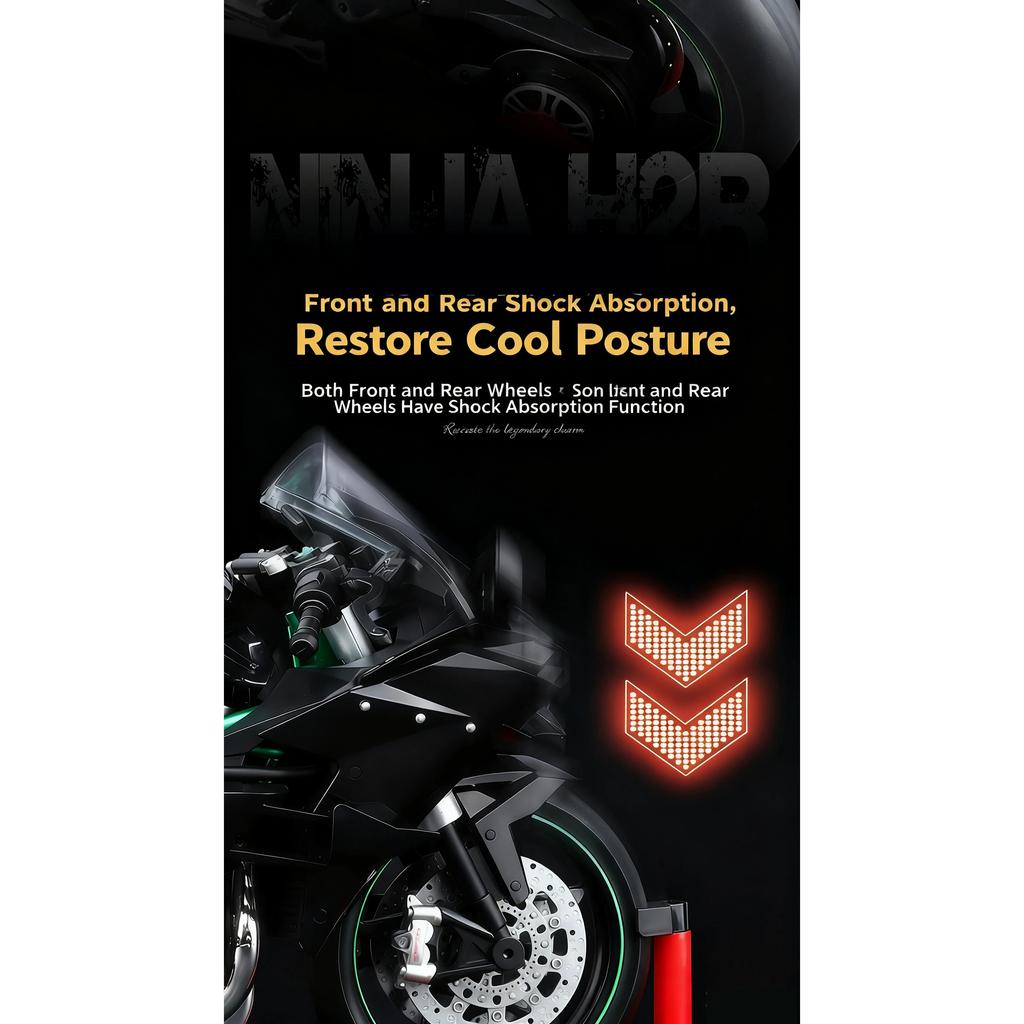 1/9 Kawasaki Ninja H2R with Spray Alloy Motorcycle Model Toy Vehicle Collection Sound and Light Off Road Autocycle Toys Car