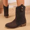 Fashion Brown Pu Leather Pleated Ankle Boots Women Plus Size 36-43 Thick Heeled Western Booties Mujer 2025 Slip On Cowboy Boots Woman