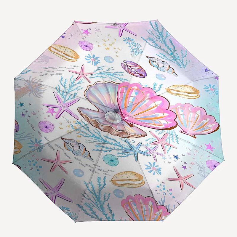 

1PC Seashell Starfish Umbrella-8-Rib Reinforced, Automatic Open, Lightweight & Durable, Fashion Accessory for Outdoor, Beach L0406