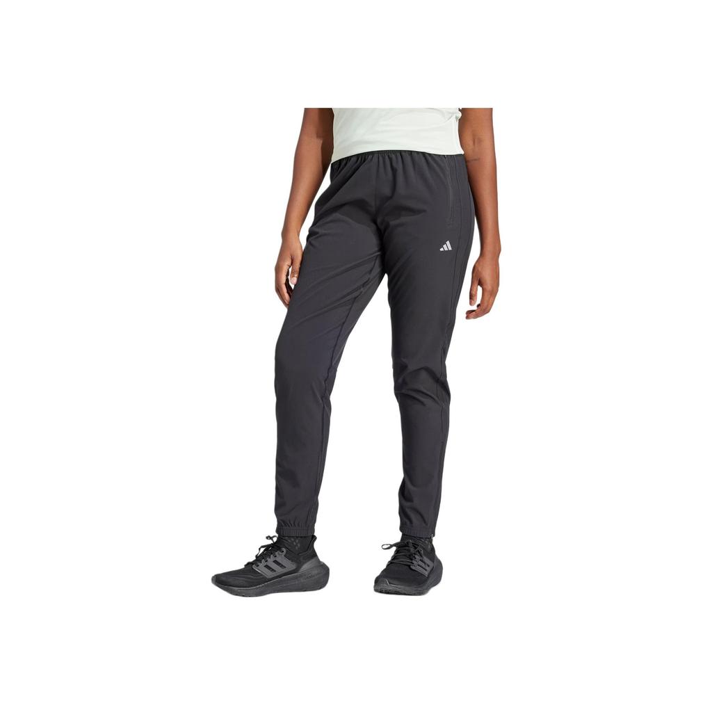 Adidas Run It Tko Joggers With Solid Color Logo And Zippered Ankles Women Bottoms Black IQ0918