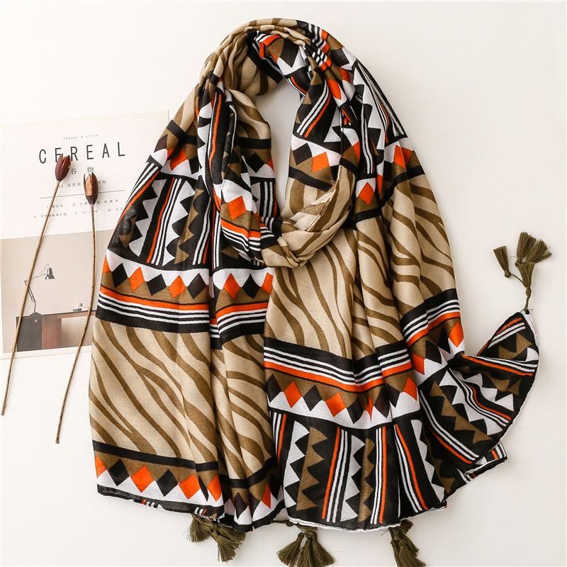 Soft Linen Cotton Scarf Shawls Women Luxury Premium Foulard Femme Long Spotted leopard print Tassel Scarfs Scarves Echarpe