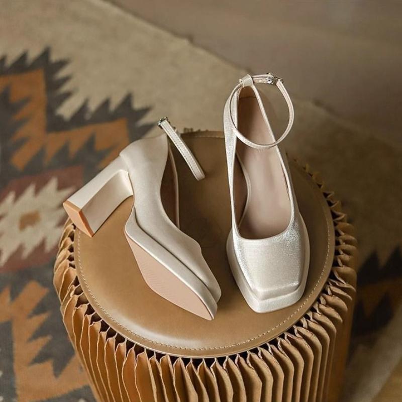 Suede Women s High Heels Chunky Heel Womens Mary Jane Shoes Square Toe Fashion Wedding Shoes Buckle Women Shoes De 34